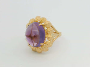 RETRO MID-CENTURY CABOCHON AMETHYST RING 18ct GOLD