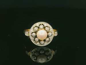 ANTIQUE BELLE EPOCHE PEARL & DIAMOND RING 18ct GOLD & PLATINUM