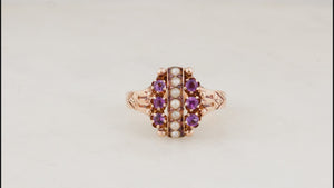 ANTIQUE EDWARDIAN AMETHYST & SEED PEARL RING 9ct GOLD