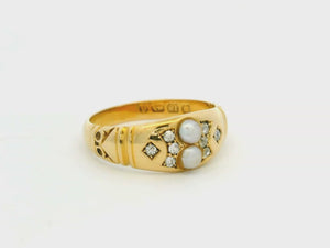 LATE VICTORIAN PEARL & DIAMOND RING 18ct GOLD