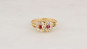 ANTIQUE EDWARDIAN RUBY & DIAMOND CLUSTER RING 18ct GOLD