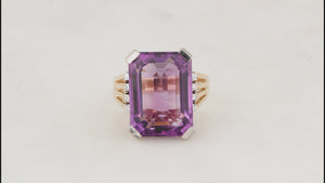 VINTAGE 12.50ct AMETHYST & DIAMOND COCKTAIL RING 18ct GOLD