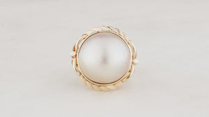 VINTAGE MABE PEARL STATEMENT RING 9ct GOLD