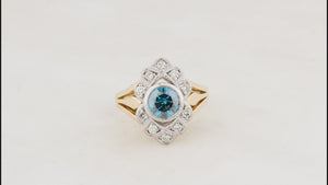 VINTAGE BLUE & WHITE DIAMOND RING 18ct GOLD