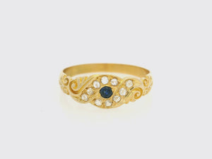 ANTIQUE EDWARDIAN SAPPHIRE & DIAMOND RING 18ct GOLD