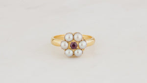 ANTIQUE RUBY & PEARL RING 18 & 14ct YELLOW GOLD