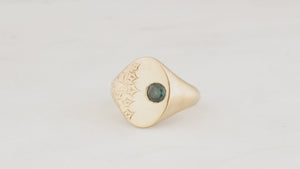 BESPOKE ETCHED SAPPHIRE SIGNET RING 9ct GOLD