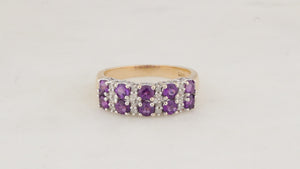 VINTAGE AMETHYST & DIAMOND RING 9ct GOLD