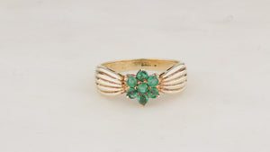 RETRO 1980 EMERALD CLUSTER RING 9ct GOLD