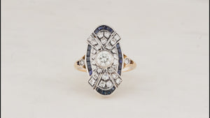 ANTIQUE ART DECO SAPPHIRE & DIAMOND RING 18ct GOLD