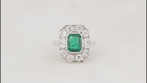 ART DECO c1920 EMERALD & DIAMOND RING 18ct GOLD
