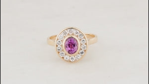 PINK SAPPHIRE & DIAMOND HALO RING 14ct GOLD