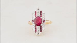 ART DECO PIGEON BLOOD RUBY & DIAMOND RING 18ct GOLD