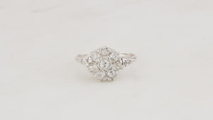 ANTIQUE c1920’S ART DECO 1.0ct DIAMOND DAISY RING 18ct WHITE GOLD