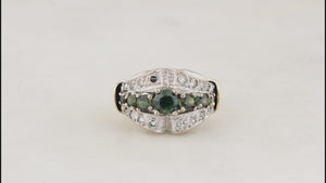 VINTAGE c1940 GREEN SAPPHIRE & DIAMOND RING 14ct GOLD