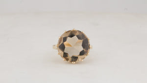 MID-CENTURY 1967 BUFF-CUT SMOKY QUARTZ RING 9ct GOLD