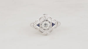 ANTIQUE 1920s .65ct DIAMOND & SAPPHIRE RING 18ct WHITE GOLD