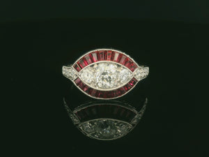 ANTIQUE ART DECO RUBY & DIAMOND RING 18ct WHITE GOLD