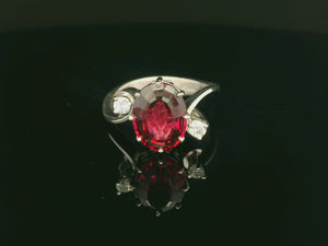 VINTAGE c1940 RHODOLITE GARNET & DIAMOND RING 18ct GOLD