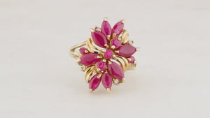 RETRO RUBY & DIAMOND COCKTAIL RING 9ct GOLD