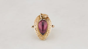ANTIQUE VICTORIAN GARNET c1860 MOURNING RING 9ct GOLD