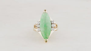 VINTAGE c1940 JADE & DIAMOND RING 14ct GOLD