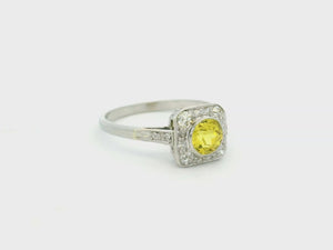 ART DECO c1920 YELLOW SAPPHIRE & DIAMOND RING 18ct GOLD & PLATINUM