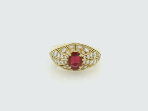 RETRO RUBY & DIAMOND RING 18ct YELLOW GOLD