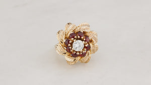VINTAGE 1940’s DIAMOND & GARNET CLUSTER RING 14ct GOLD