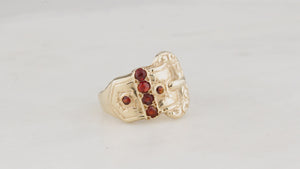 ANTIQUE EDWARDIAN c1900 GARNET BUCKLE RING 9ct GOLD