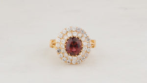 VINTAGE TOURMALINE & DIAMOND DOUBLE HALO RING 18ct GOLD