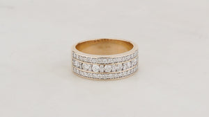 VINTAGE TRIPLE ROW 1.15ct DIAMOND BAND 9ct GOLD