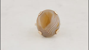 ANTIQUE EDWARDIAN c1910 BANDED AGATE COCKTAIL RING 9ct GOLD