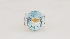 VINTAGE 21ct AQUAMARINE & DIAMOND RING 18ct GOLD