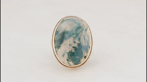 VINTAGE MID-CENTURY MOSS AGATE COCKTAIL RING 9ct GOLD