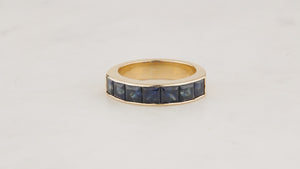 VINTAGE 3.5ct SAPPHIRE HALF HOOP RING 18ct GOLD