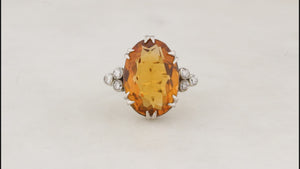 ANTIQUE ART DECO CITRINE & DIAMOND COCKTAIL RING 18ct GOLD