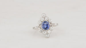 ANTIQUE ART DECO SAPPHIRE & DIAMOND RING 18ct WHITE GOLD