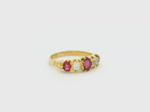 ANTIQUE EDWARDIAN RUBY & DIAMOND RING 18ct GOLD