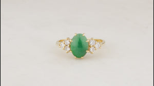 RETRO 1980’s JADE & DIAMOND RING 18ct GOLD