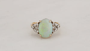 RETRO c1980s SOLID OPAL & DIAMOND STATEMENT RING 9ct GOLD