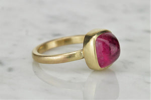 BESPOKE HANDCRAFTED PINK TOURMALINE RING ON 9ct YELLOW GOLD