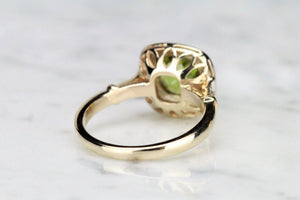 MODERN 4ct PERIDOT AND DIAMOND SQUARE CLUSTER RING ON 9ct YELLOW GOLD