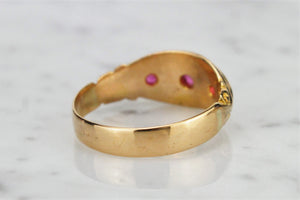 ANTIQUE VICTORIAN c1878 RUBY & SEED PEARL RING ON 22ct YELLOW GOLD