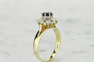 VINTAGE ESTATE SAPPHIRE & DIAMOND HALO RING ON 14ct YELLOW & WHITE GOLD