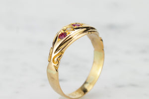 ANTIQUE VICTORIAN c1878 RUBY & SEED PEARL RING ON 22ct YELLOW GOLD