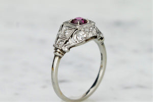 ANTIQUE ORIGINAL ART DECO c1920 RUBY & DIAMOND RING ON 14ct WHITE GOLD AND PLATINUM