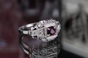 ANTIQUE ORIGINAL ART DECO c1920 RUBY & DIAMOND RING ON 14ct WHITE GOLD AND PLATINUM