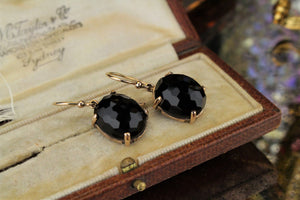 RETRO ESTATE ONYX EARRINGS ON 9ct YELLOW GOLD