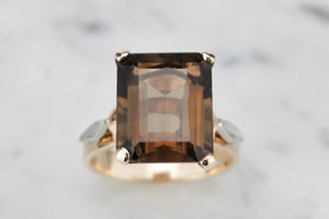 VINTAGE MID CENTURY c1960’s SMOKY QUARTZ COCKTAIL RING ON 9ct YELLOW GOLD